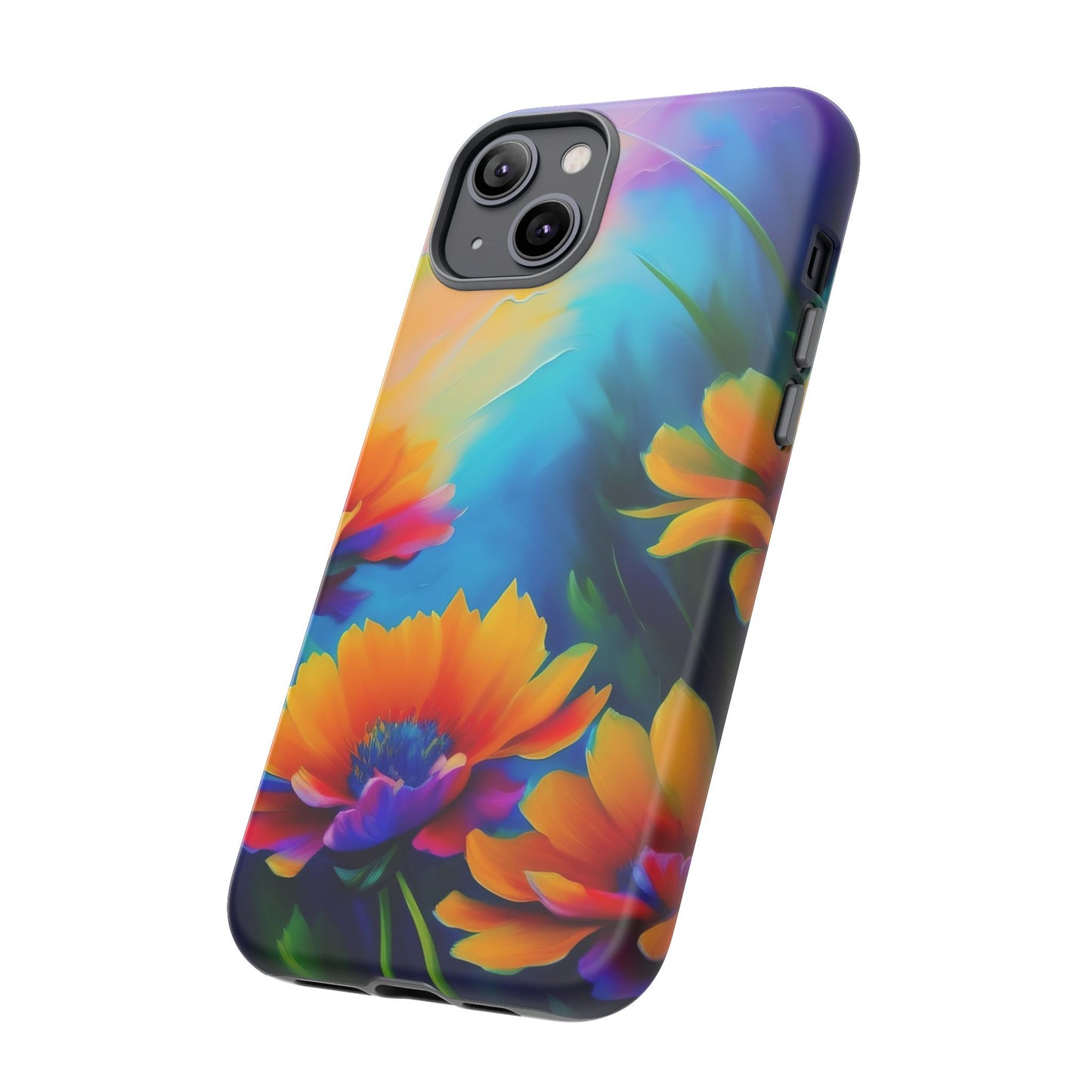 Floral Sunset Tough Phone Case — Vibrant Watercolor Flowers Protective Cover