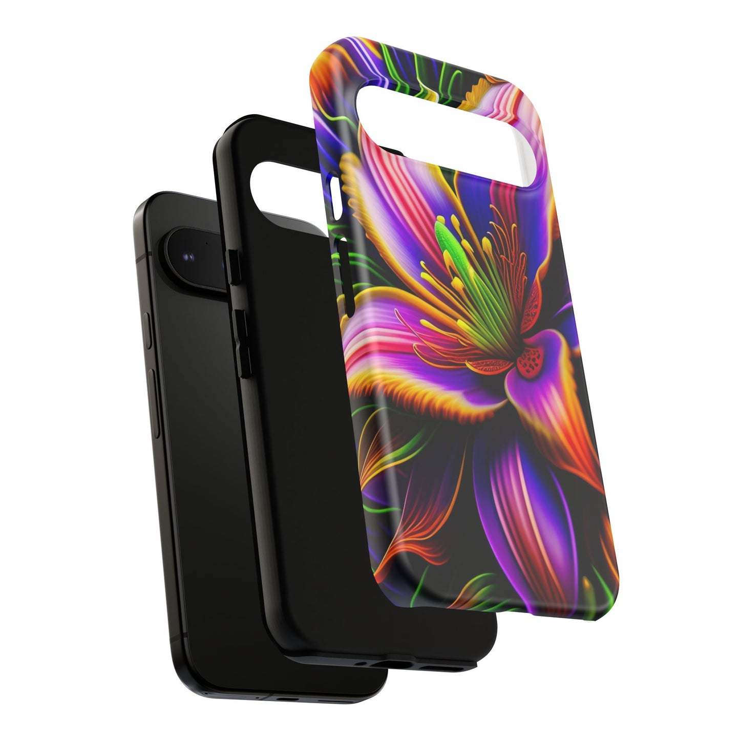 Floral Neon Tough Phone Case — Vivid Purple & Orange Lily Protective Cover
