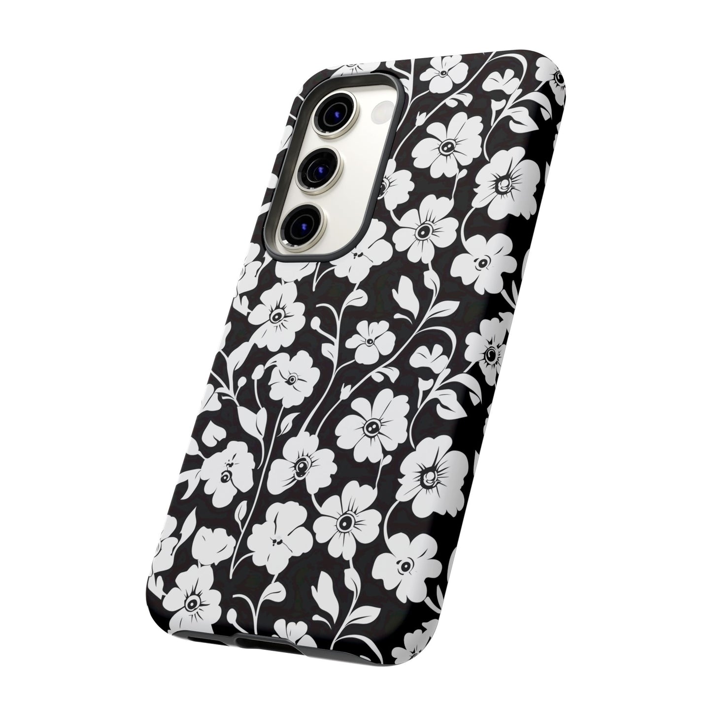 Floral Noir Tough Phone Case — Black & White Flower Protective Cover
