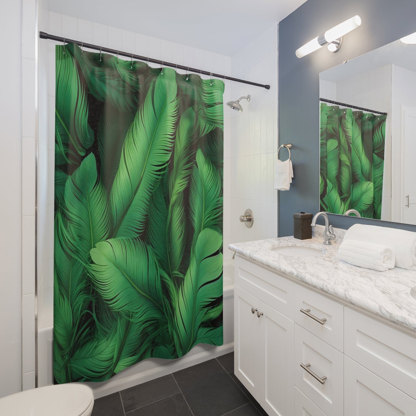 Tropical Leaf Shower Curtain - Lush Green Bathroom Decor, Bohemian Style, Leafy Design, Nature Themed, Gift for Home