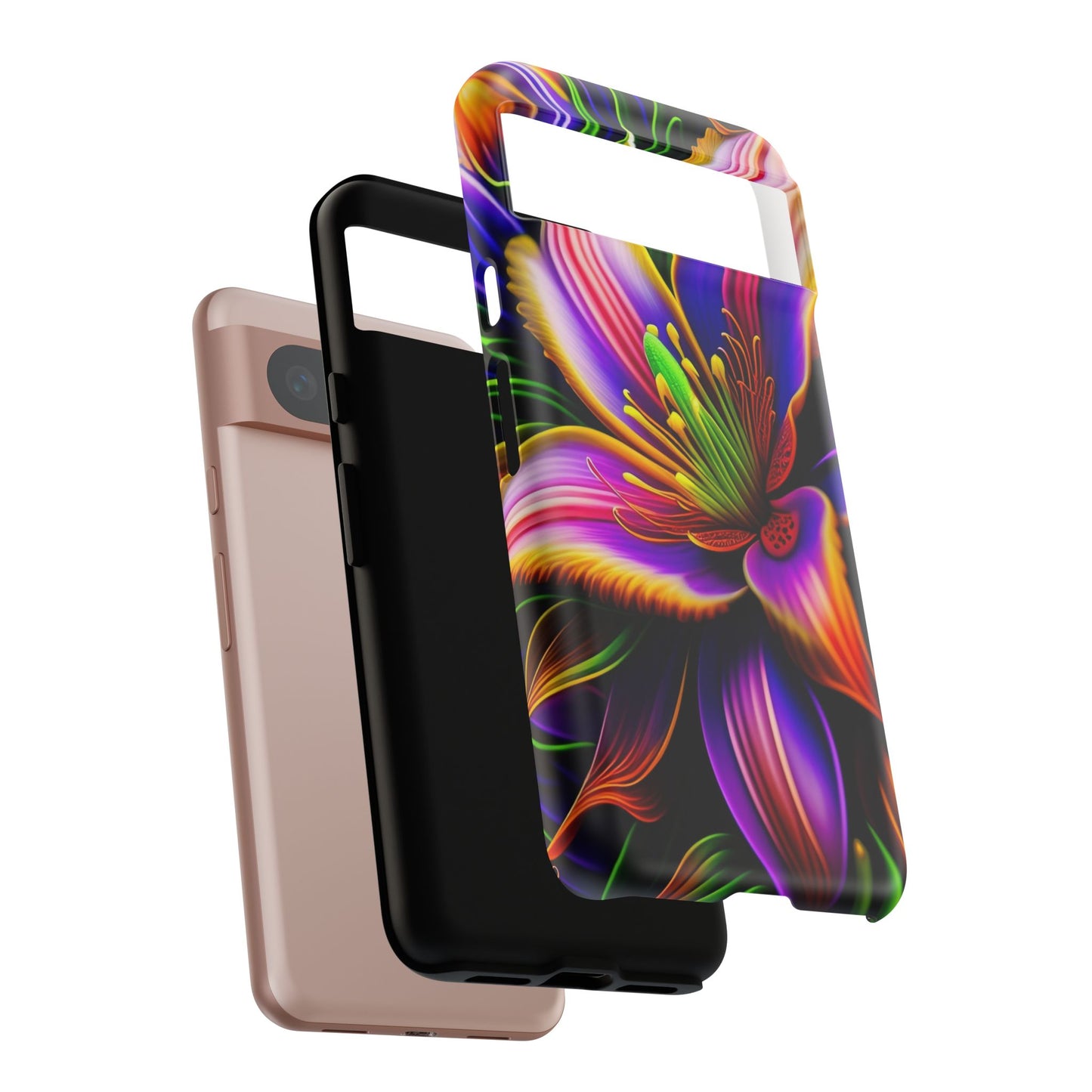 Floral Neon Tough Phone Case — Vivid Purple & Orange Lily Protective Cover