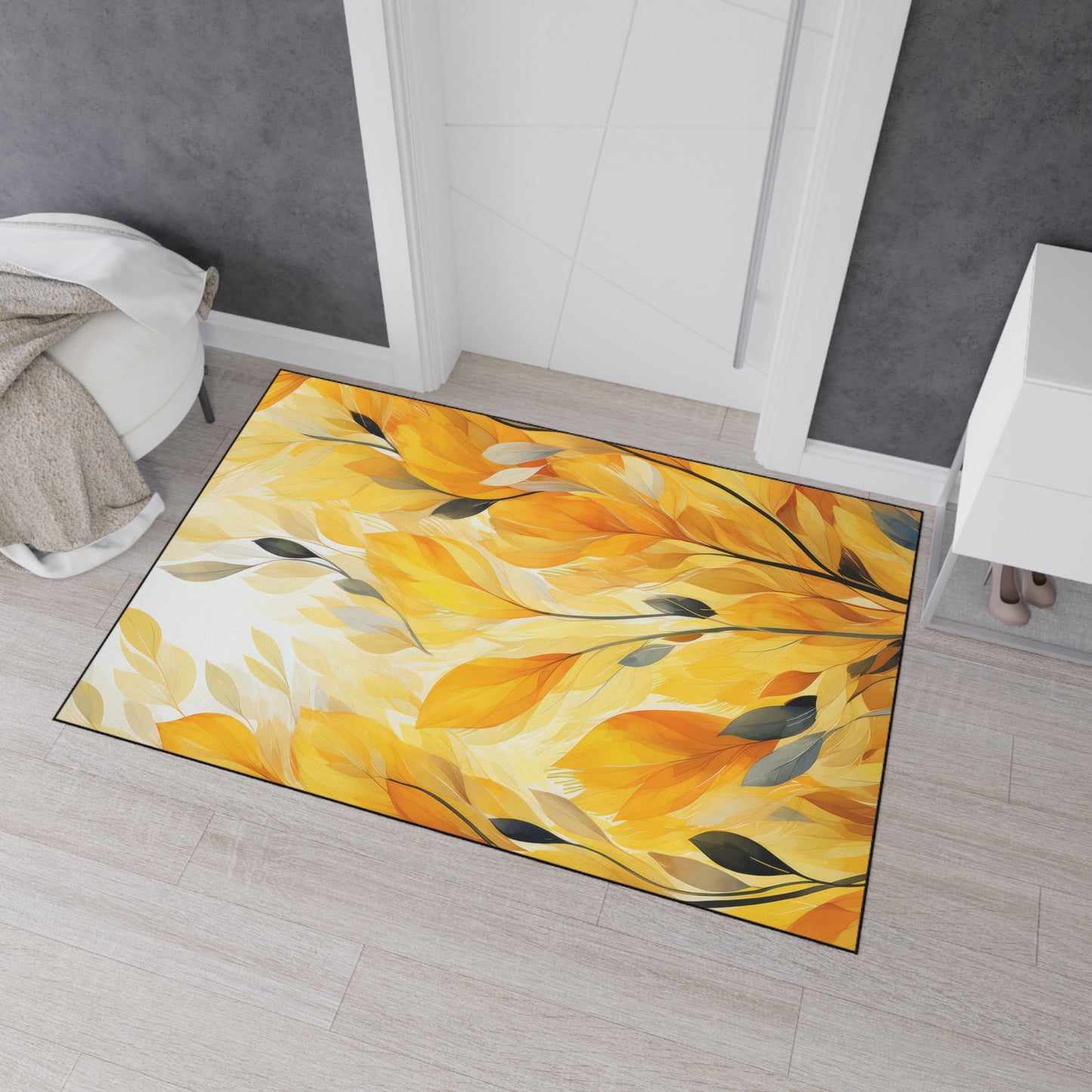 Autumn Breeze Heavy-Duty Floor Mat — Yellow Falling Leaves Entry Rug