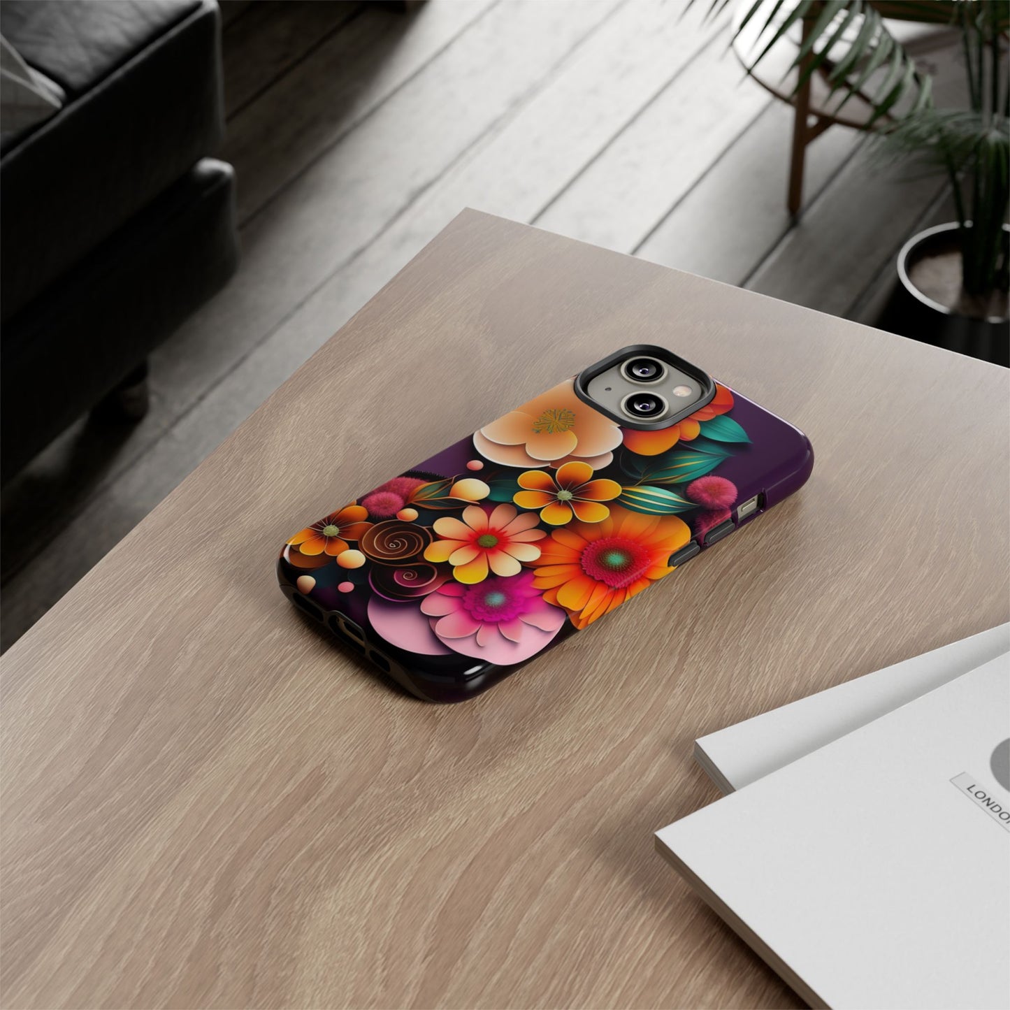 Floral Burst Tough Phone Case — Colorful Retro Flowers Protective Cover