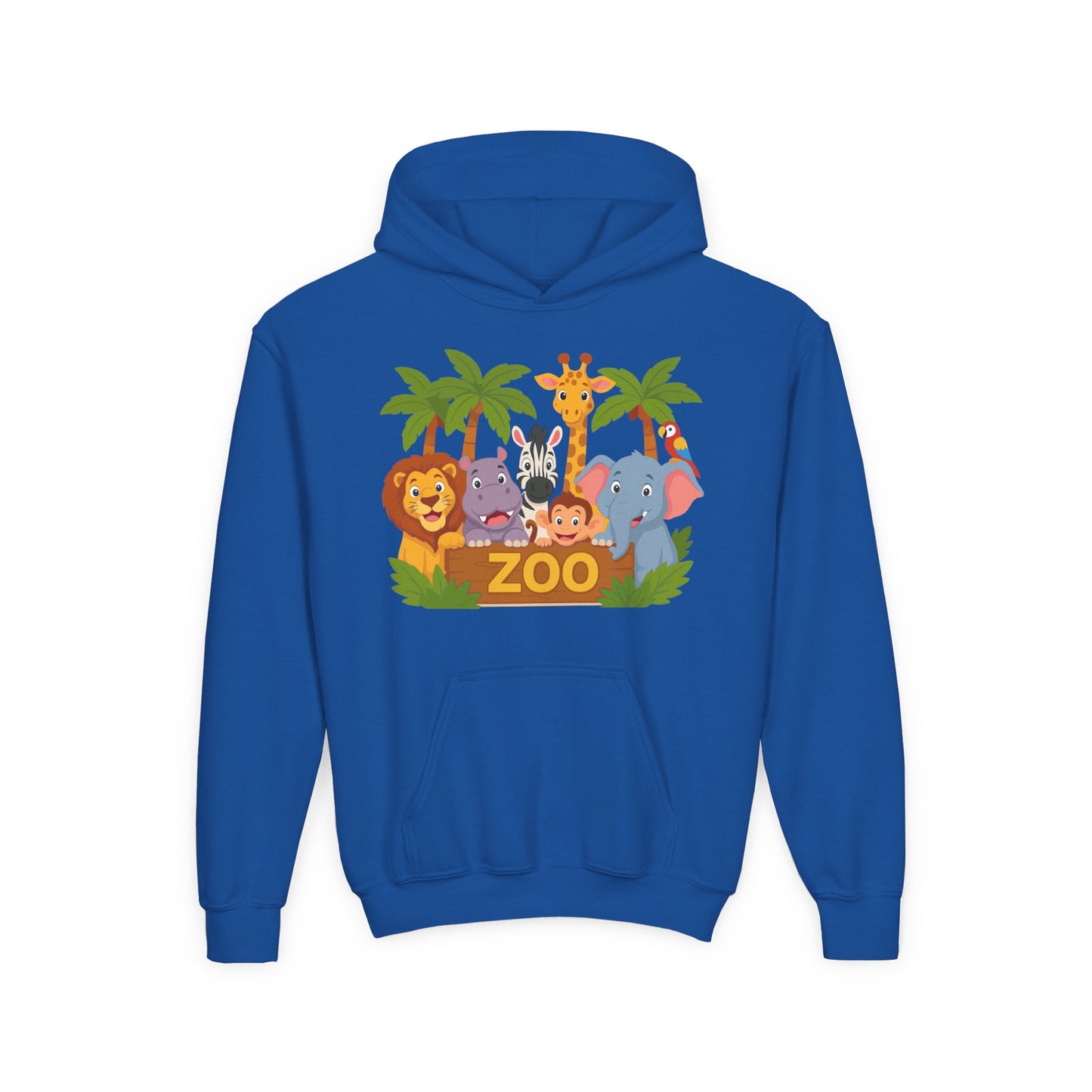 Kids Zoo Animals Hoodie - Cute Safari Lion Giraffe Elephant Sweatshirt