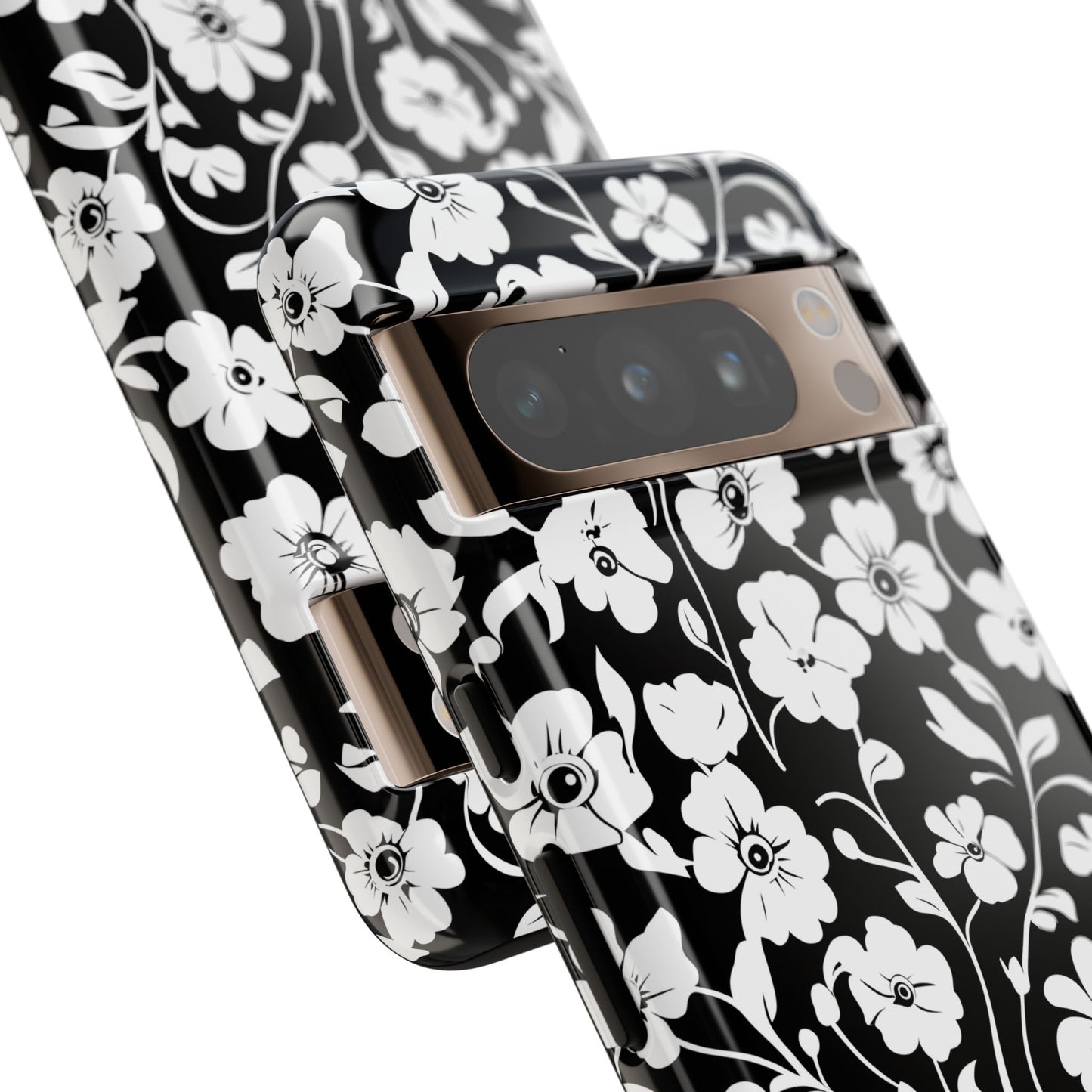 Floral Noir Tough Phone Case — Black & White Flower Protective Cover