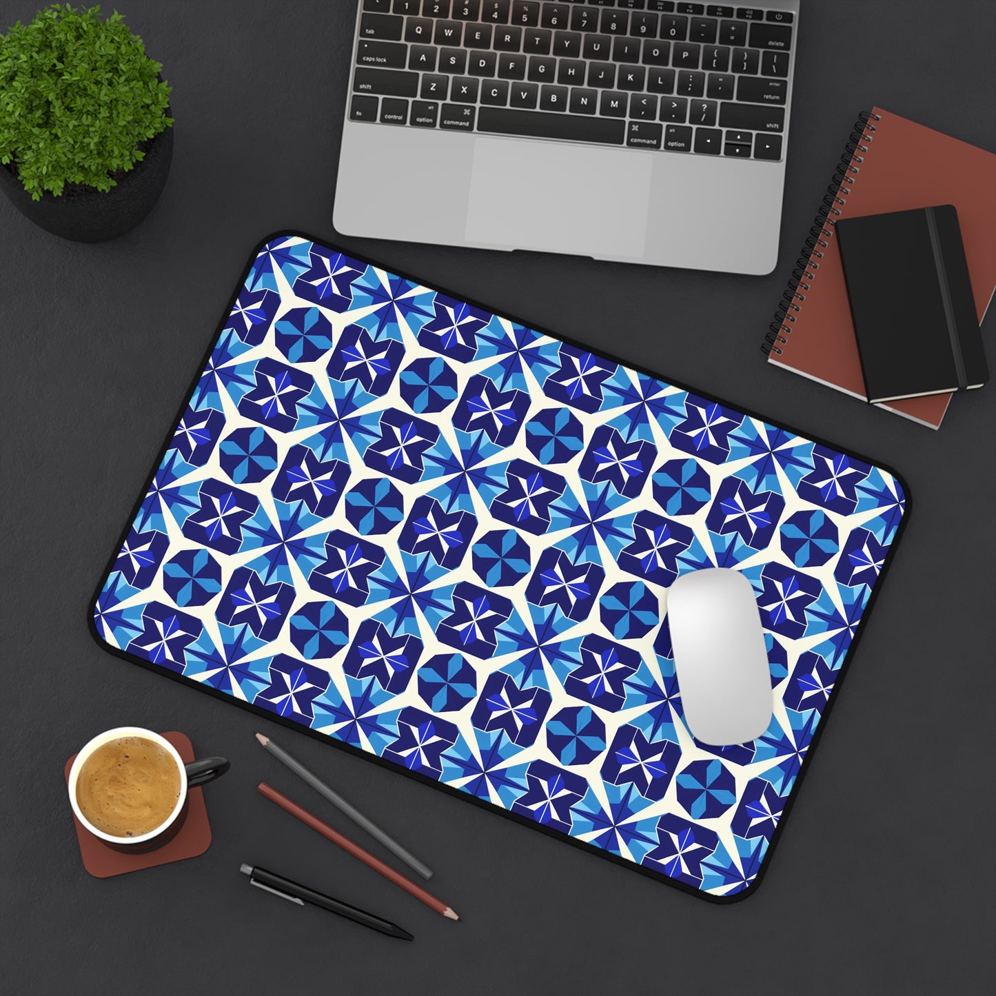 Blue Geometric Desk Mat for Stylish Workspaces