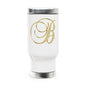 Monogrammed Gold Script “B” Travel Mug – 14oz Stainless Steel with Handle