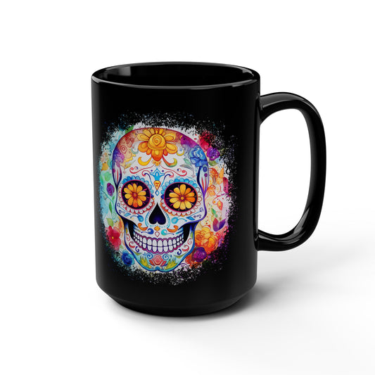 Day of the Dead Sugar Skull Black 15oz Coffee Mug