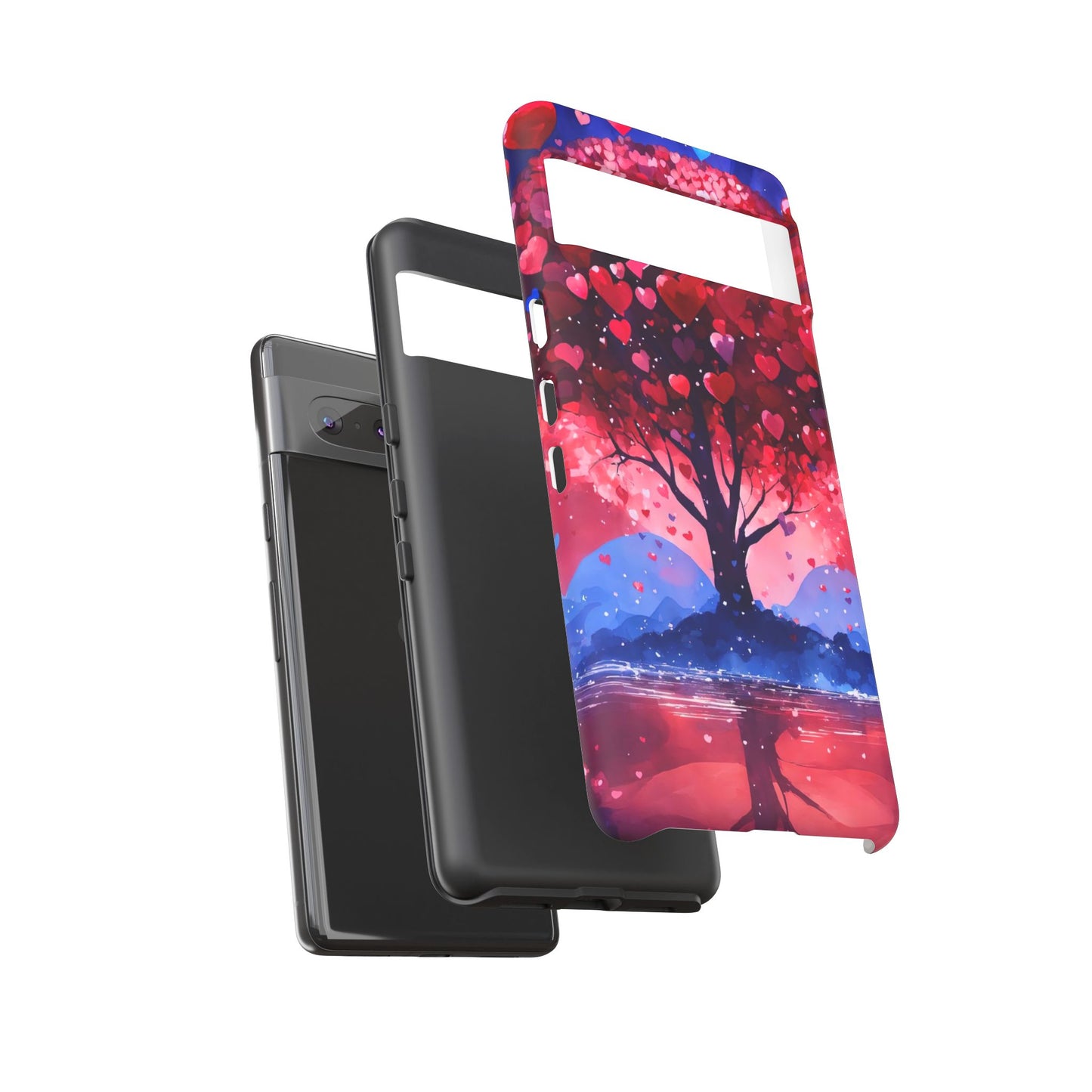 Heart Tree Phone Case — Romantic Red & Blue Protective Tough Case