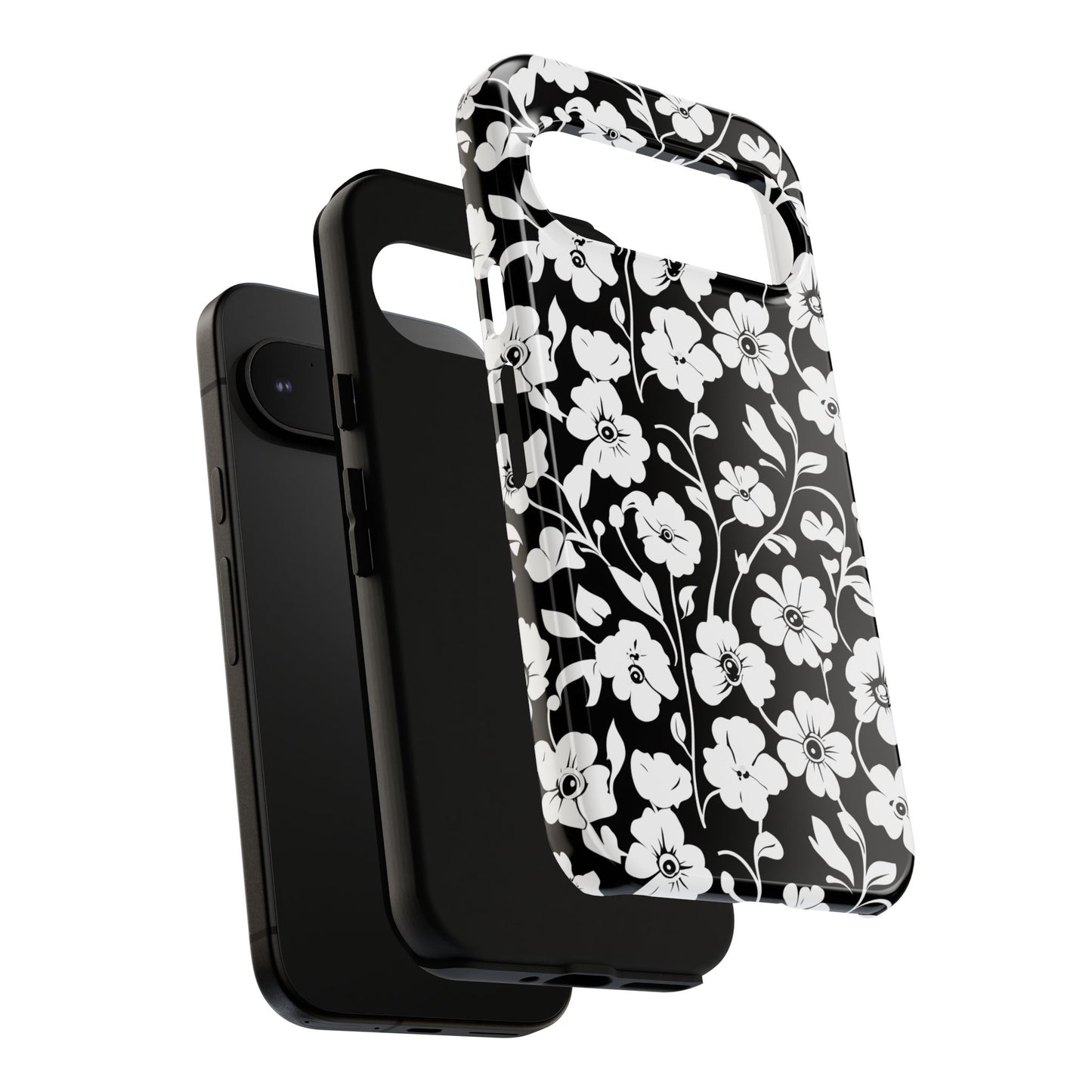 Floral Noir Tough Phone Case — Black & White Flower Protective Cover