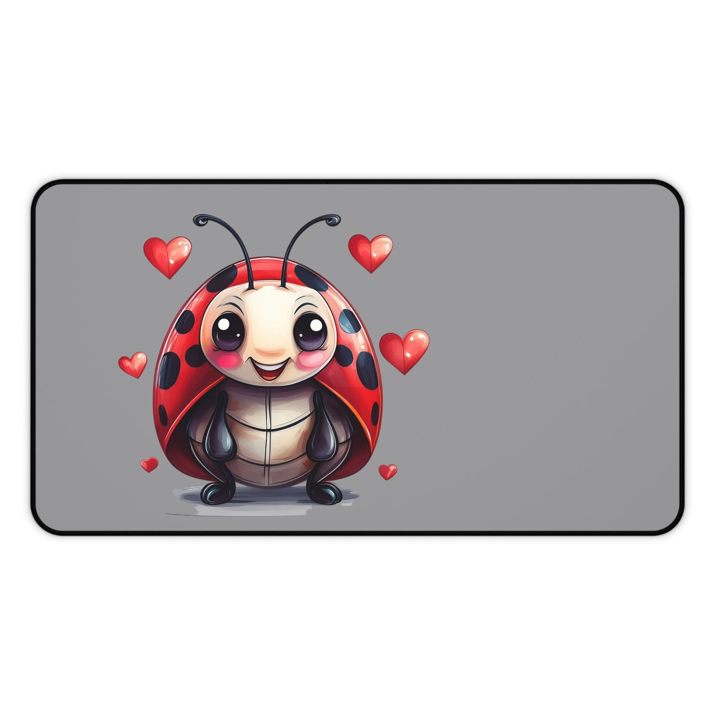 Cute Ladybug Desk Mat — Playful Mouse Pad with Heart Cartoon Design