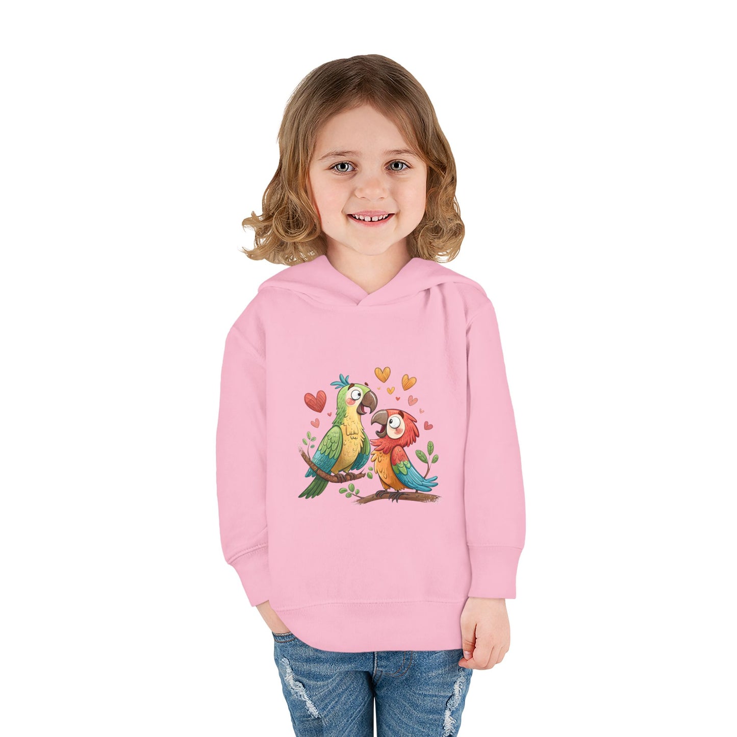 Toddler Hoodie — Cute Parrot Love Pullover (Heart Bird Kids Sweatshirt)