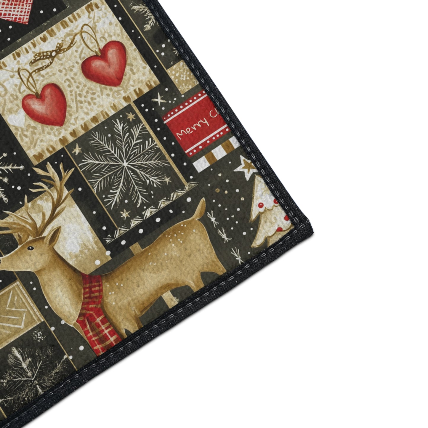 Christmas Reindeer Patchwork Floor Mat — Heavy Duty Holiday Entry Rug
