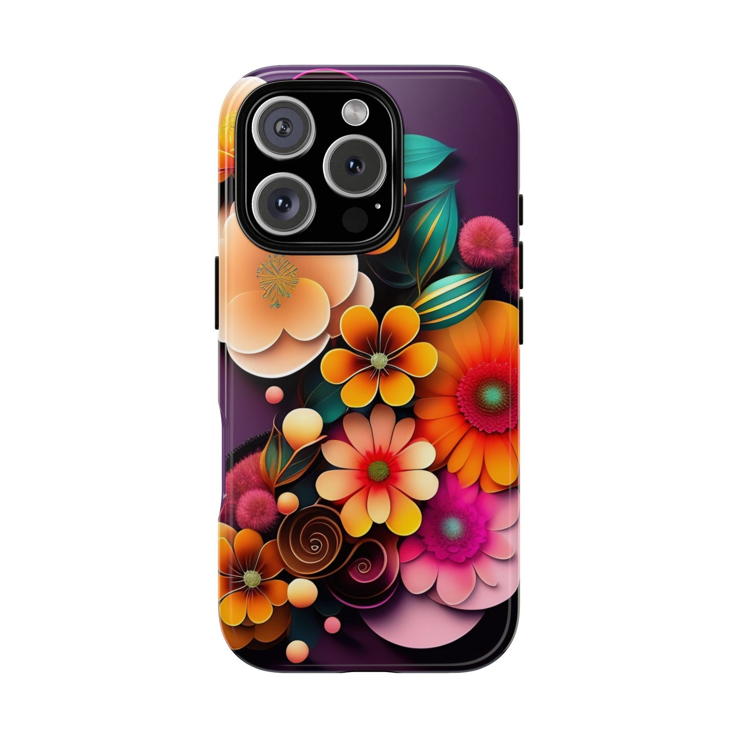 Floral Burst Tough Phone Case — Colorful Retro Flowers Protective Cover
