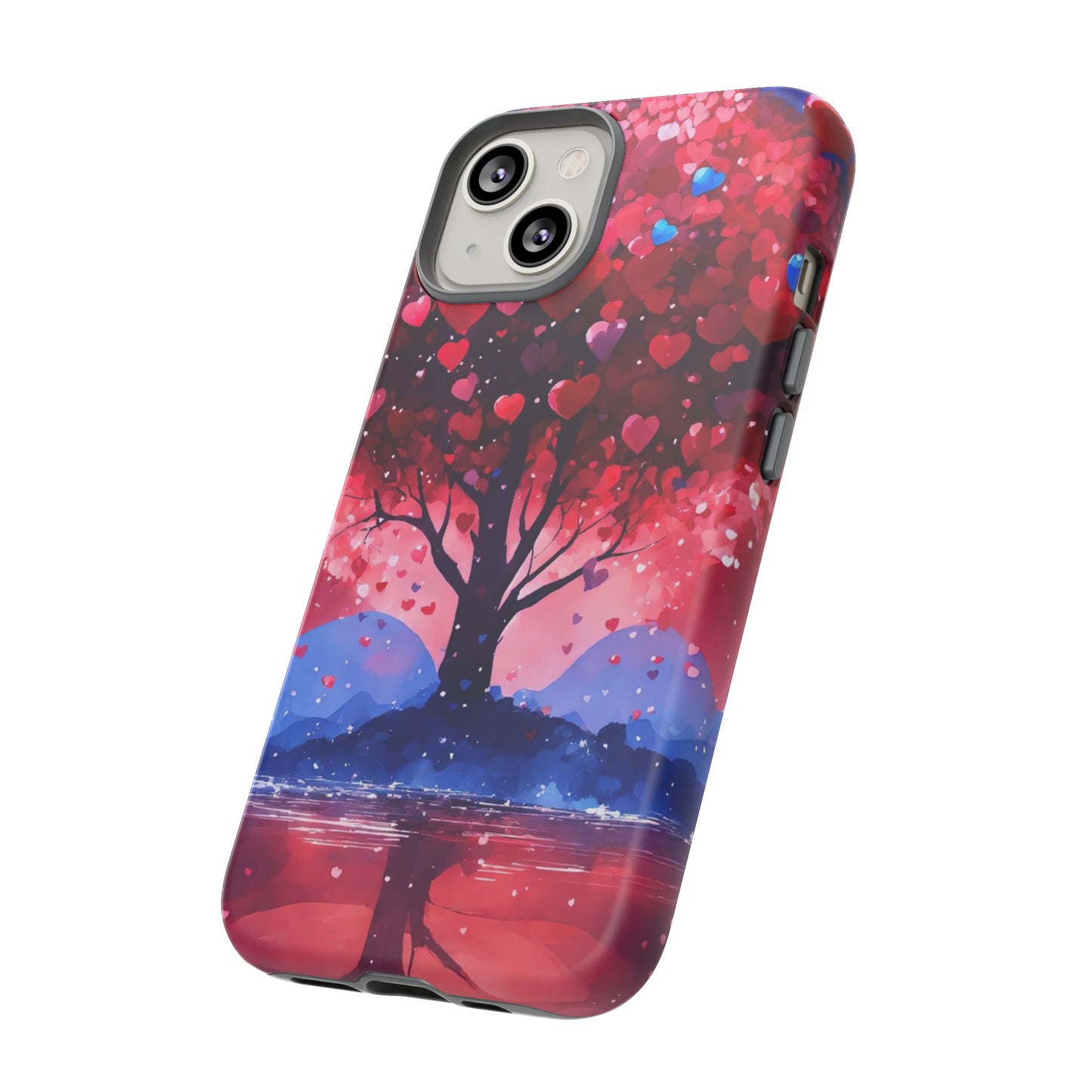 Heart Tree Phone Case — Romantic Red & Blue Protective Tough Case