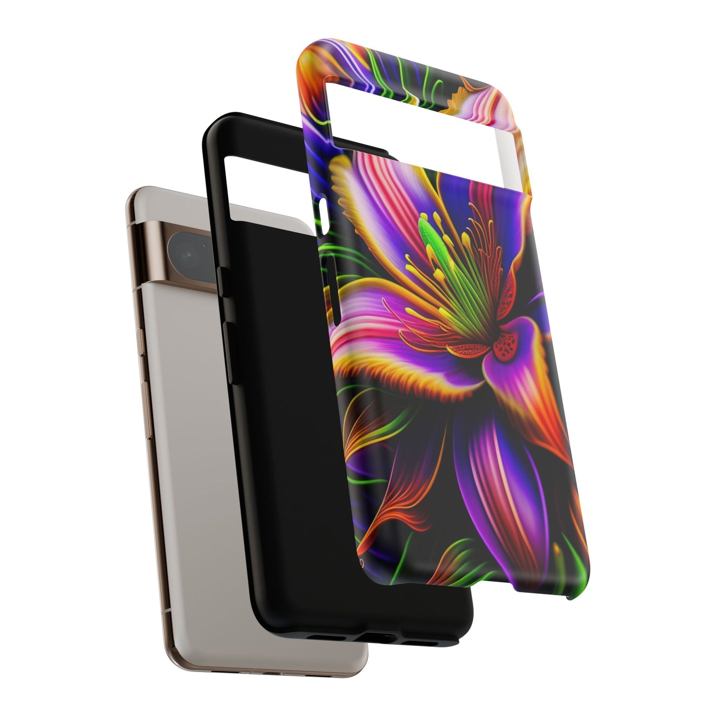 Floral Neon Tough Phone Case — Vivid Purple & Orange Lily Protective Cover