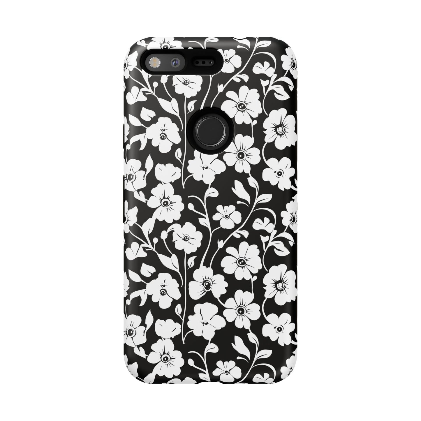 Floral Noir Tough Phone Case — Black & White Flower Protective Cover