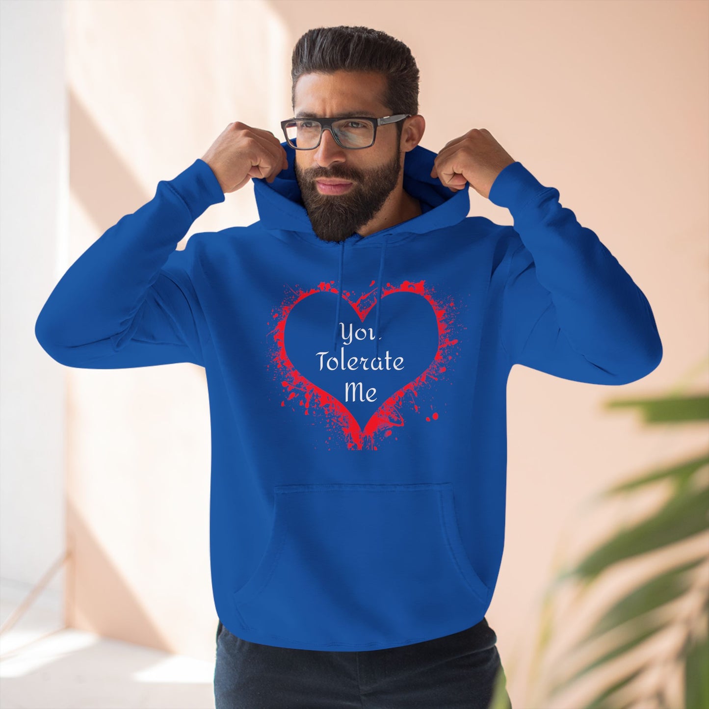 Heart Splash Hoodie — "Love Tolerate Me" Graphic Pullover