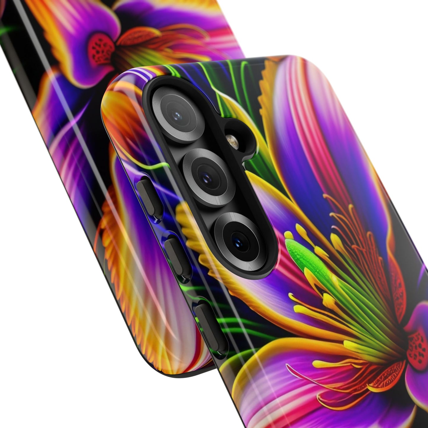 Floral Neon Tough Phone Case — Vivid Purple & Orange Lily Protective Cover