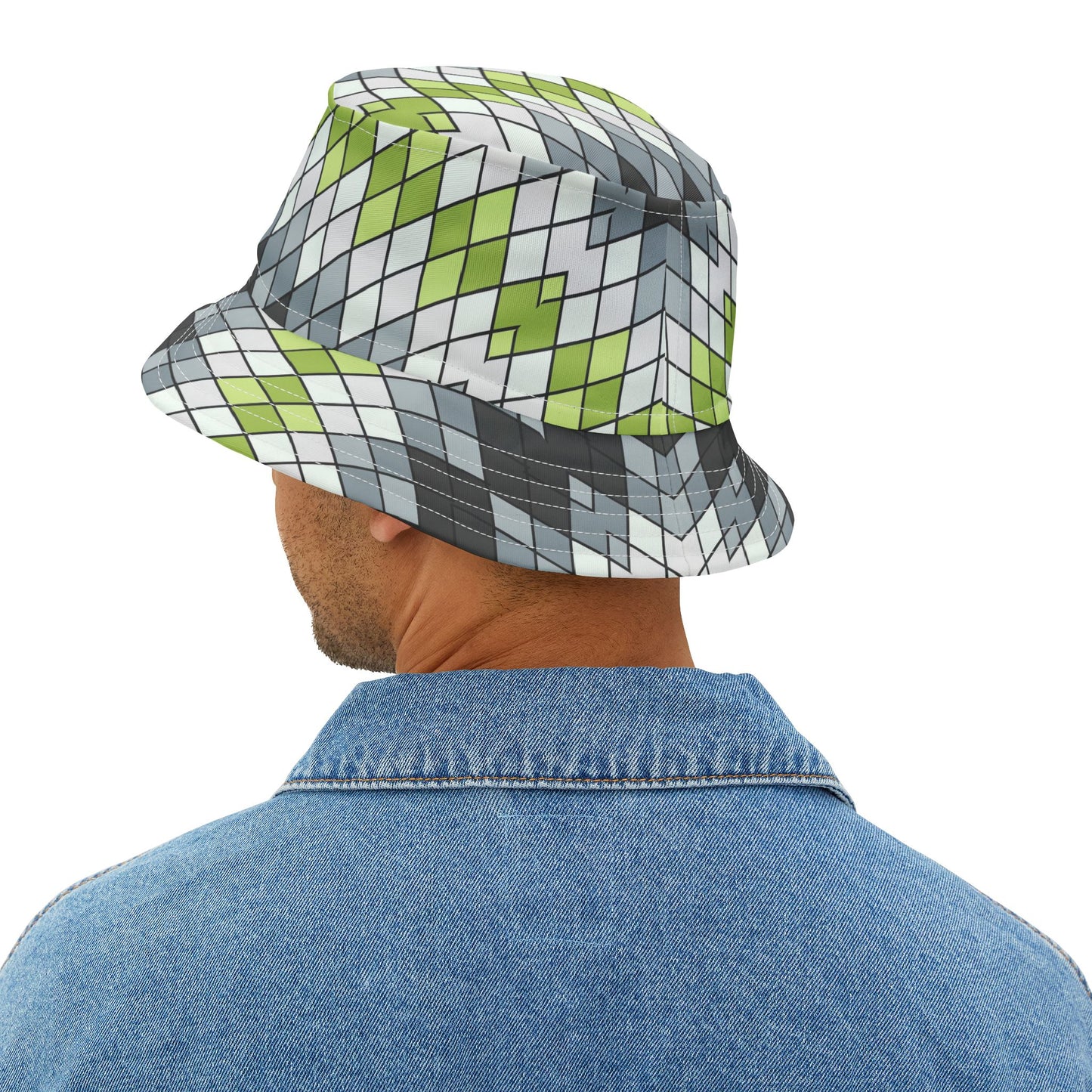 Argyle Geo Bucket Hat — Green & Gray Patterned Summer Sun Hat
