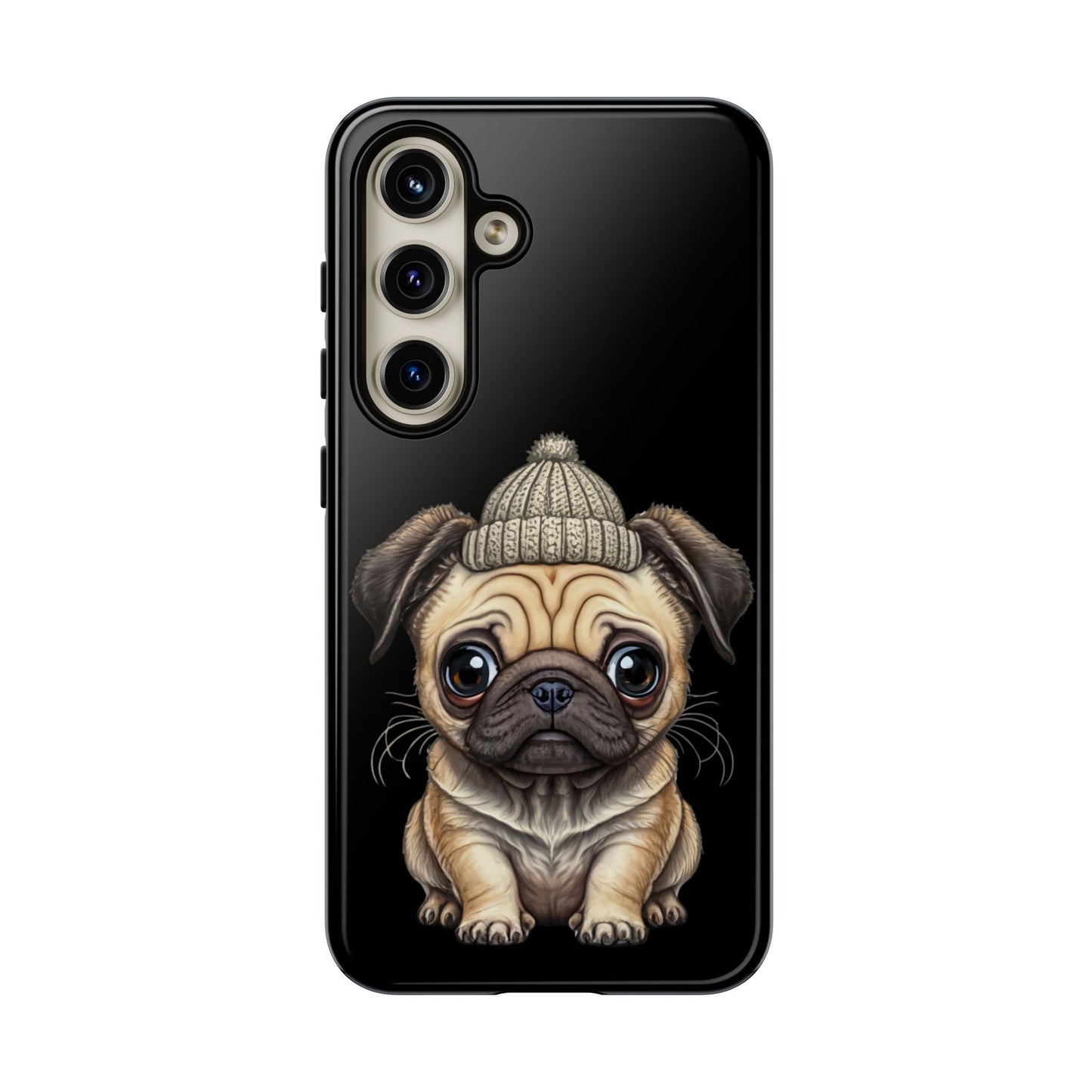 Pug Phone Case – Cute Pug Puppy Illustration on Black Tough Case