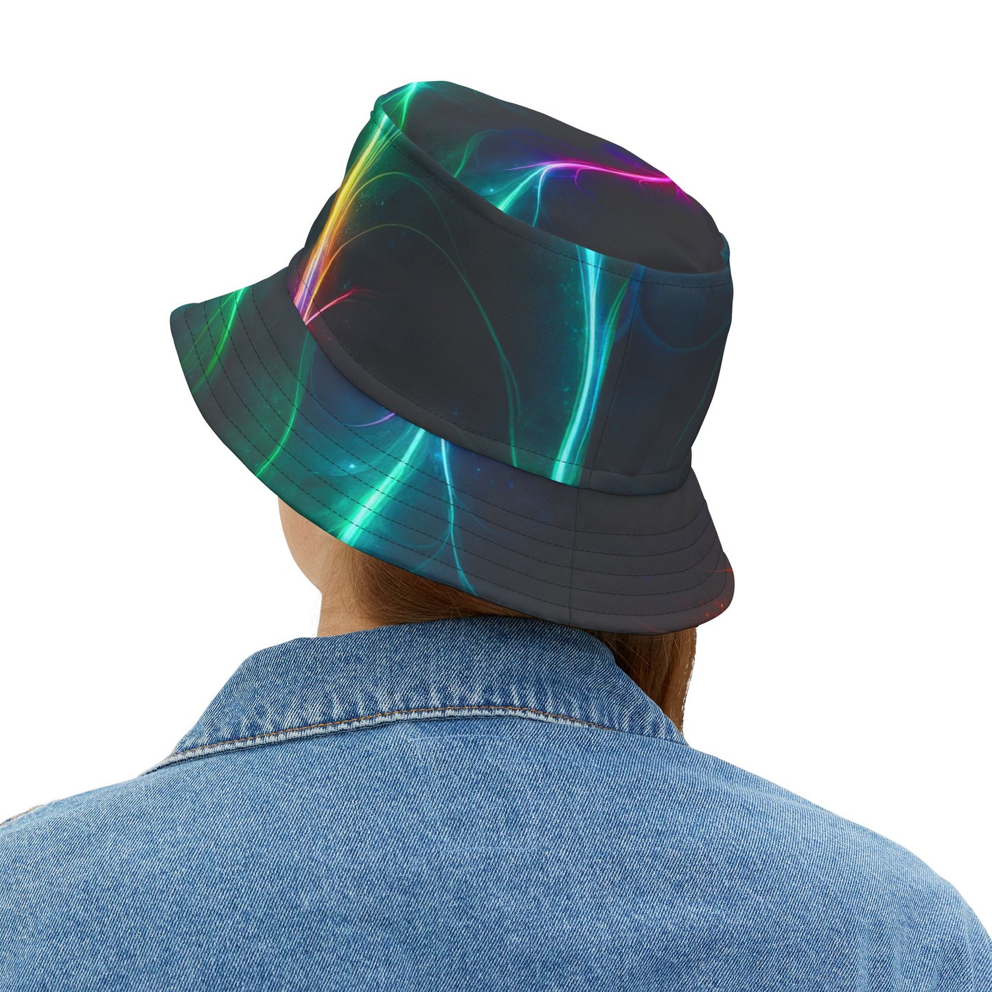 Neon Wave Bucket Hat — Abstract Glow AOP Summer Hat