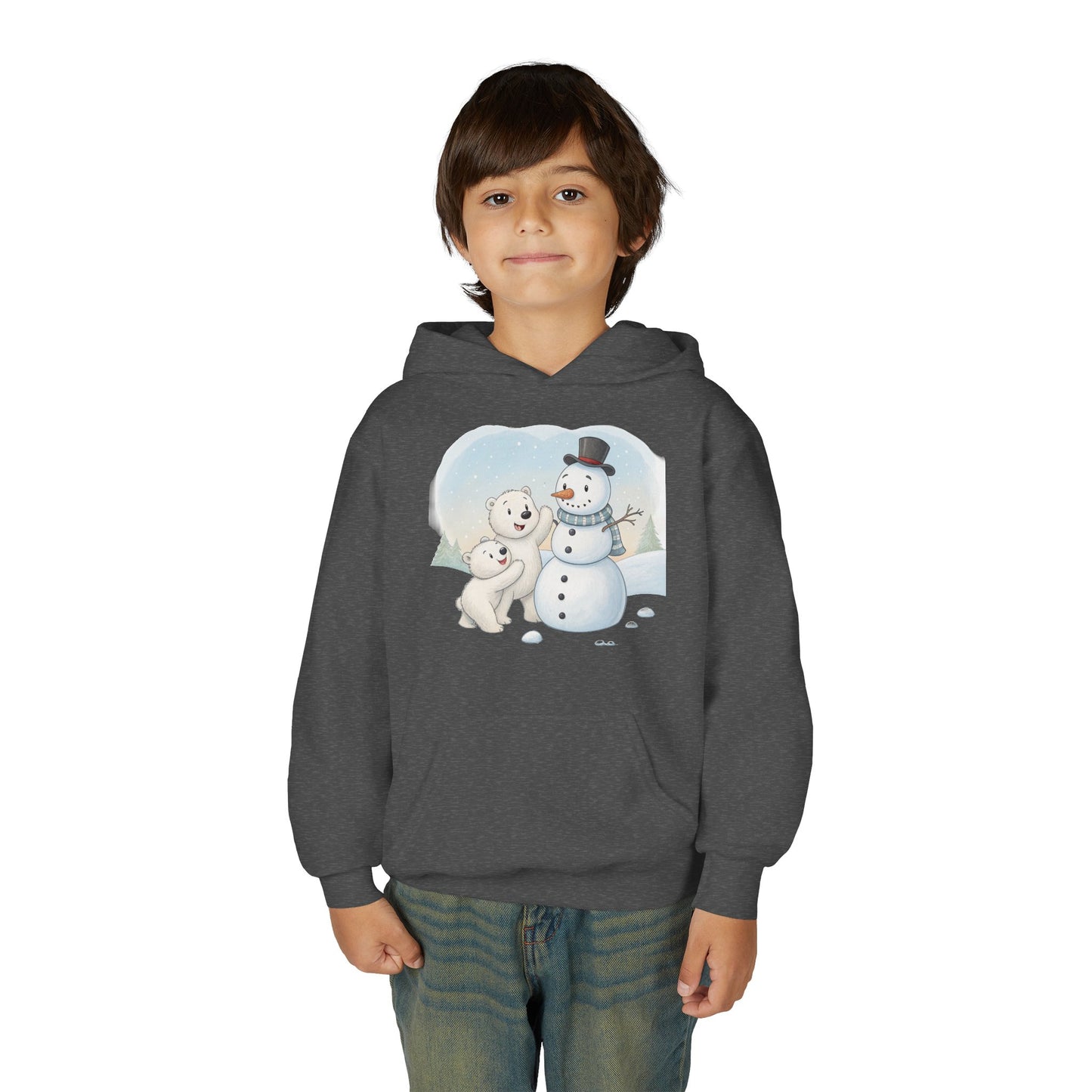 Kids Snowman Hoodie – Cute Polar Bear & Snowman Winter Sweatshirt