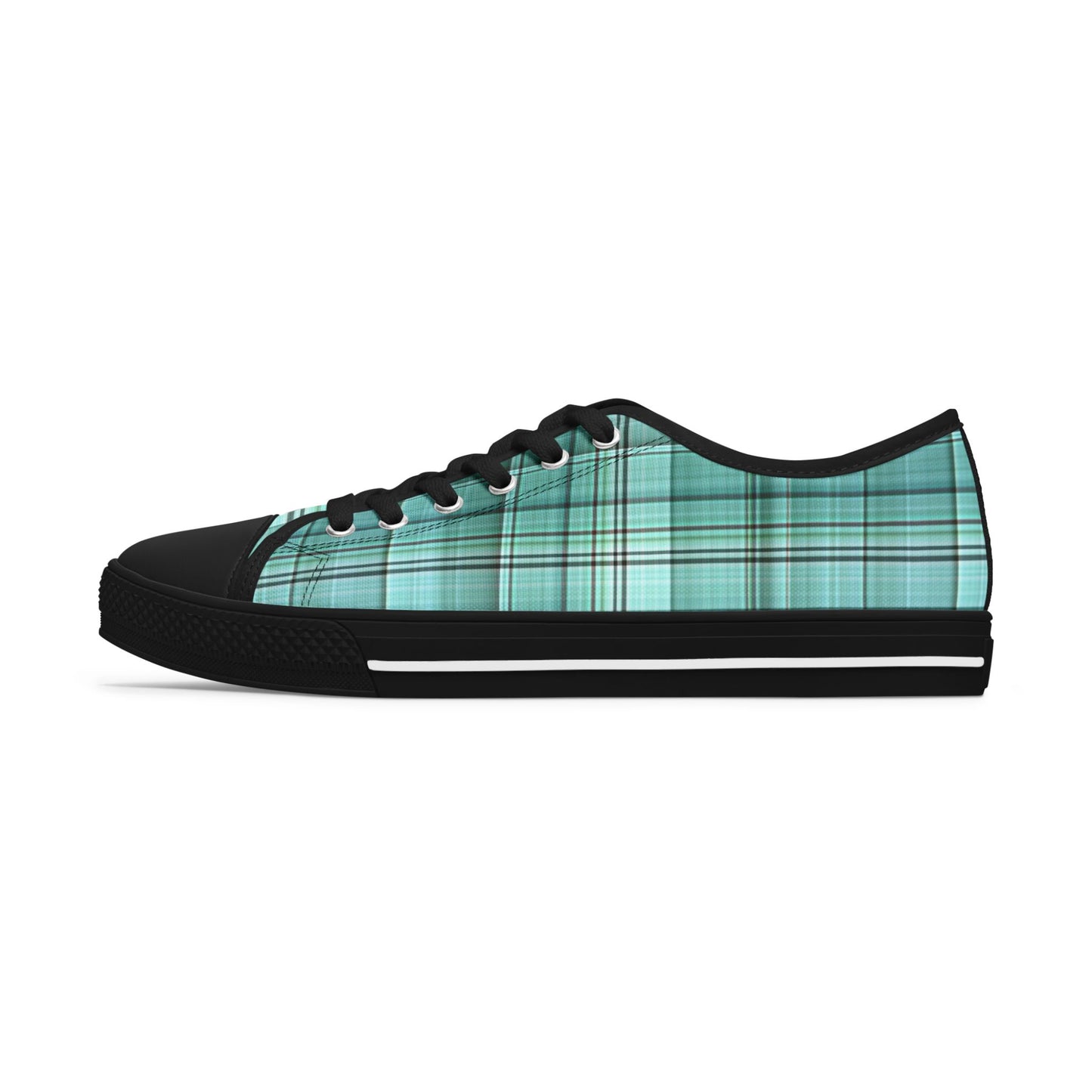 Teal Plaid Women's Low Top Sneakers — Casual Retro Style for Everyday Wear