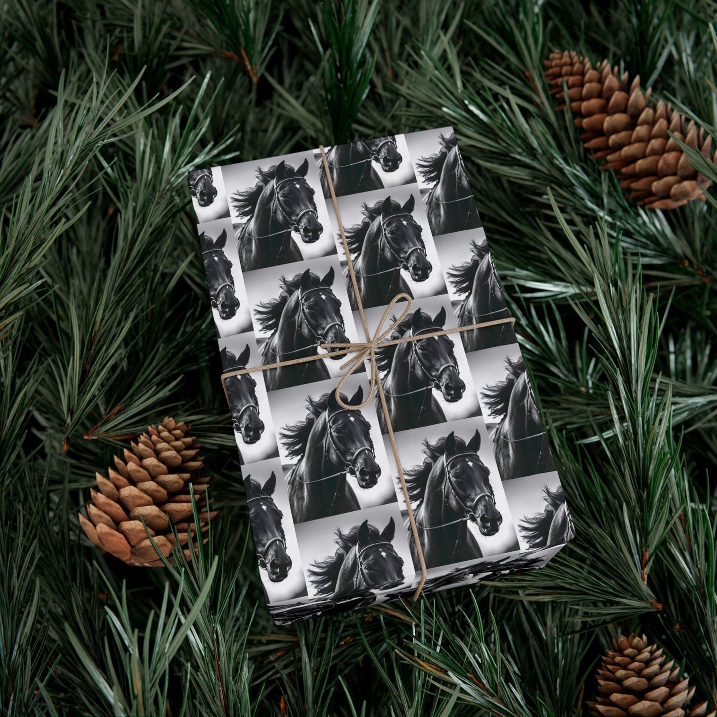 Horse Portrait Gift Wrap Paper - Black & White Equestrian Wrapping Paper for Horse Lovers