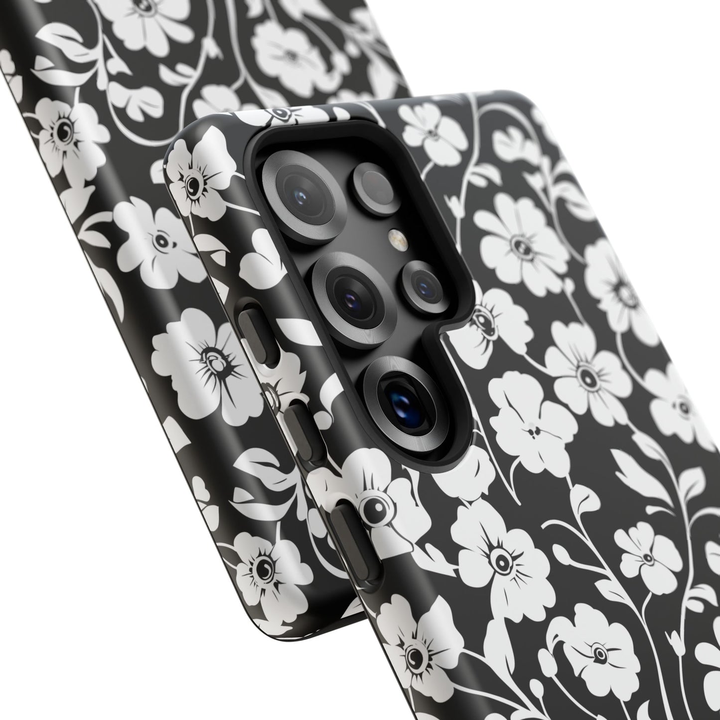 Floral Noir Tough Phone Case — Black & White Flower Protective Cover