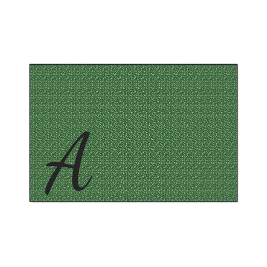 Monogram Heavy-Duty Floor Mat — Green Textured Doormat with Script "A"