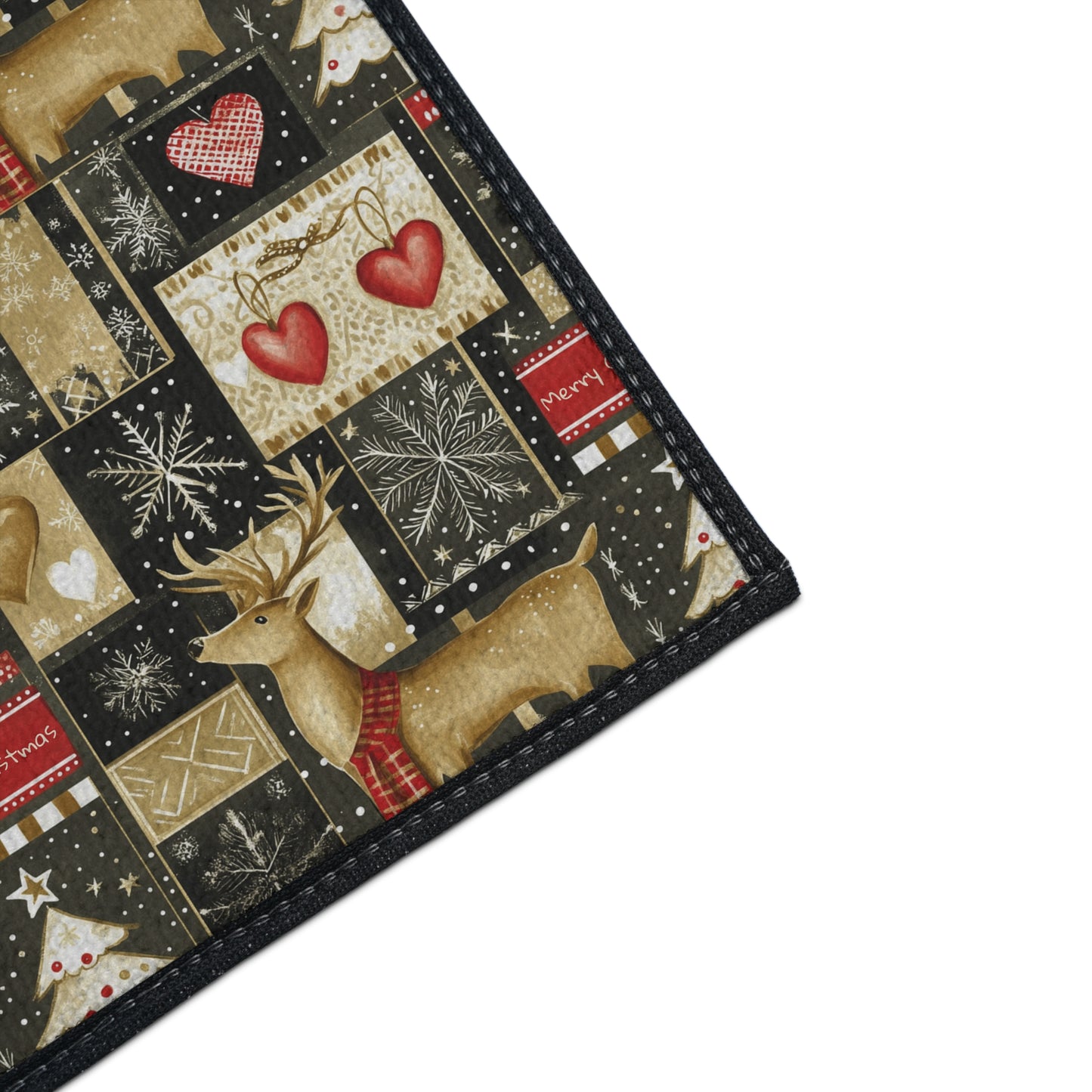 Christmas Reindeer Patchwork Floor Mat — Heavy Duty Holiday Entry Rug