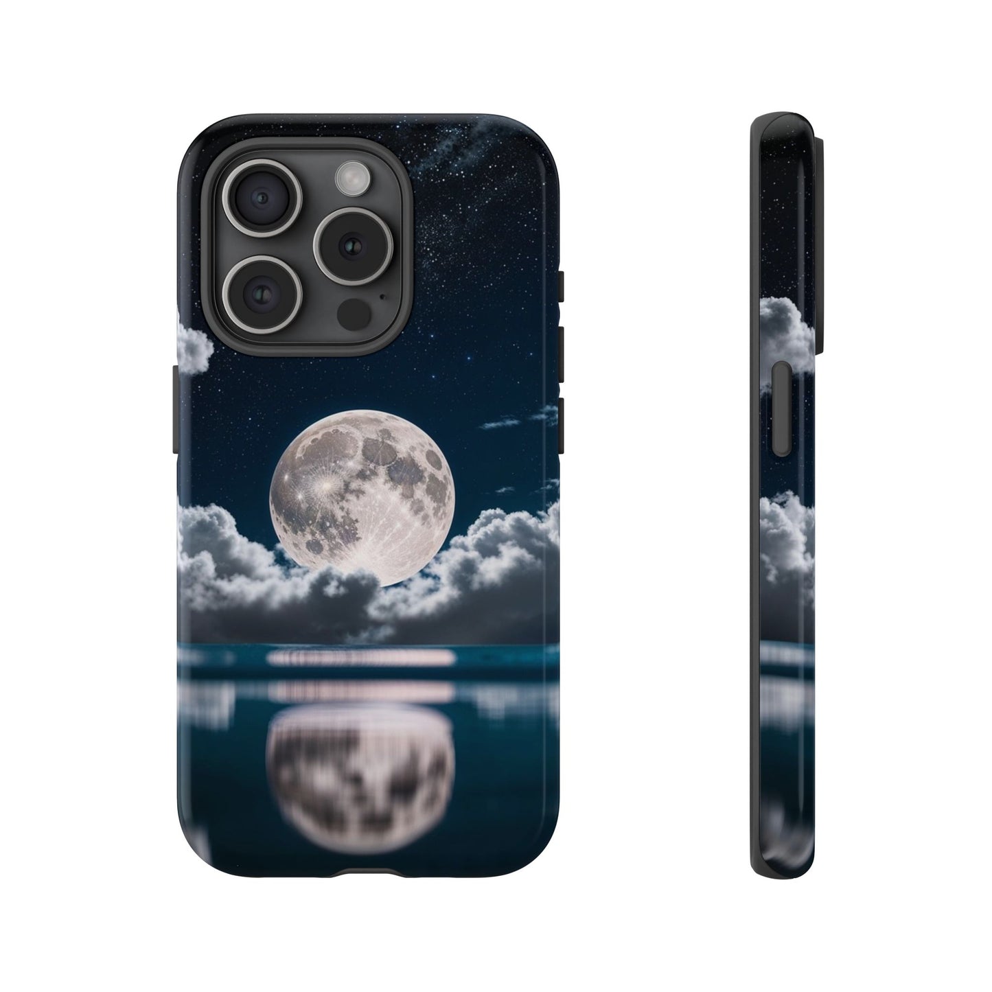 Moonlit Reflection Phone Case — Night Sky Moon & Clouds Tough Case