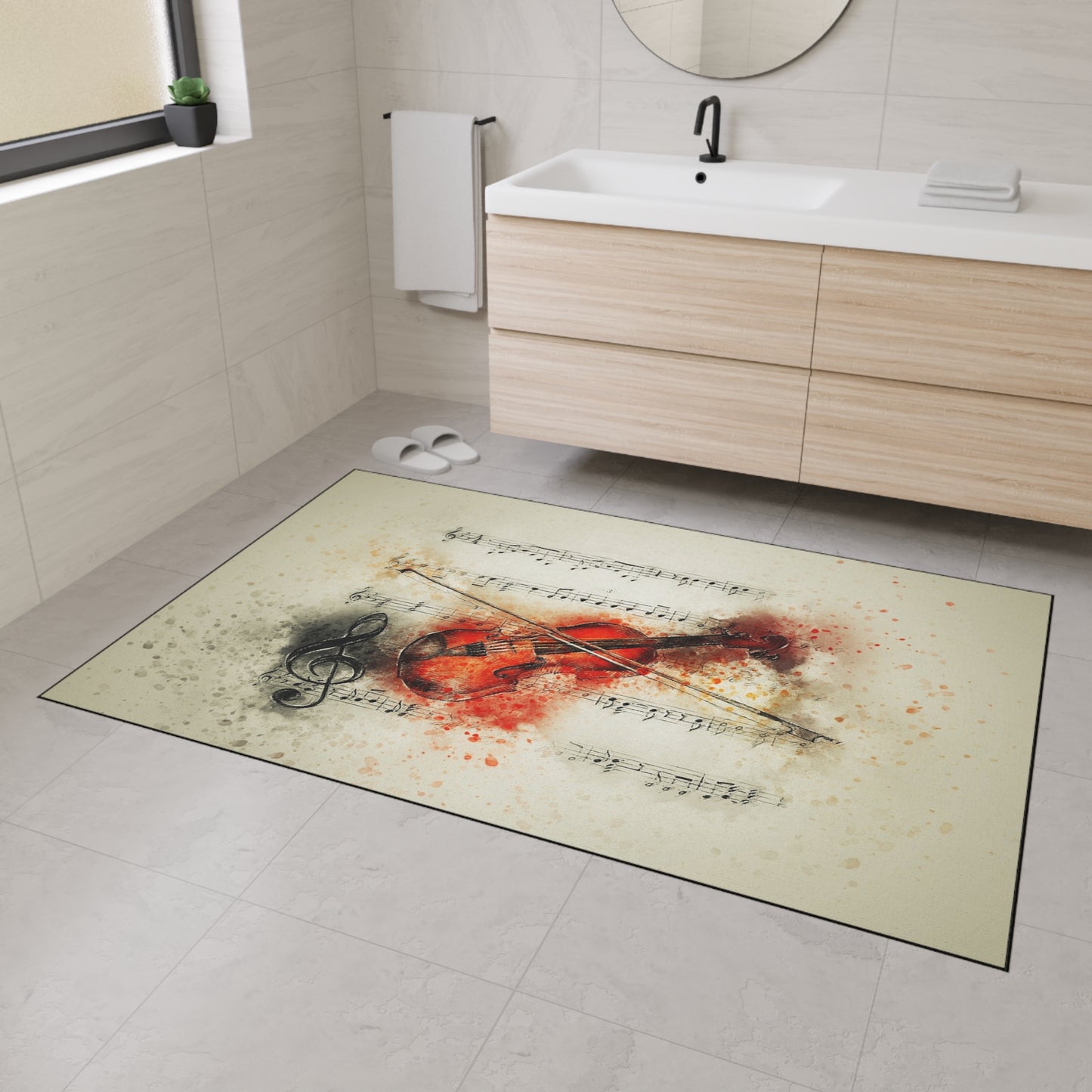 Violin Watercolor Music Heavy-Duty Floor Mat — Musical Notes Entry Rug