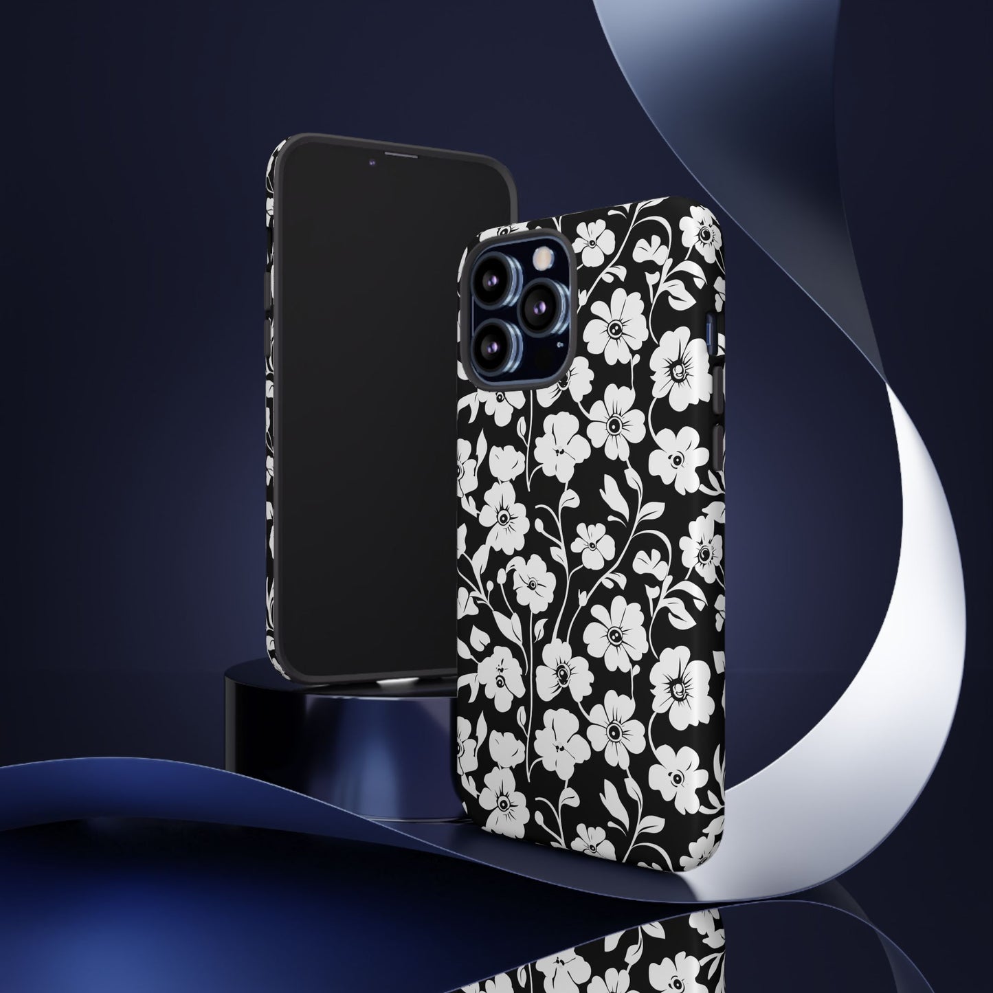 Floral Noir Tough Phone Case — Black & White Flower Protective Cover