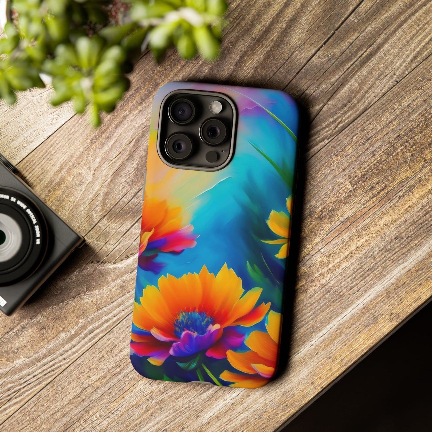 Floral Burst Tough Phone Case — Vibrant Watercolor Flowers Protective Cover