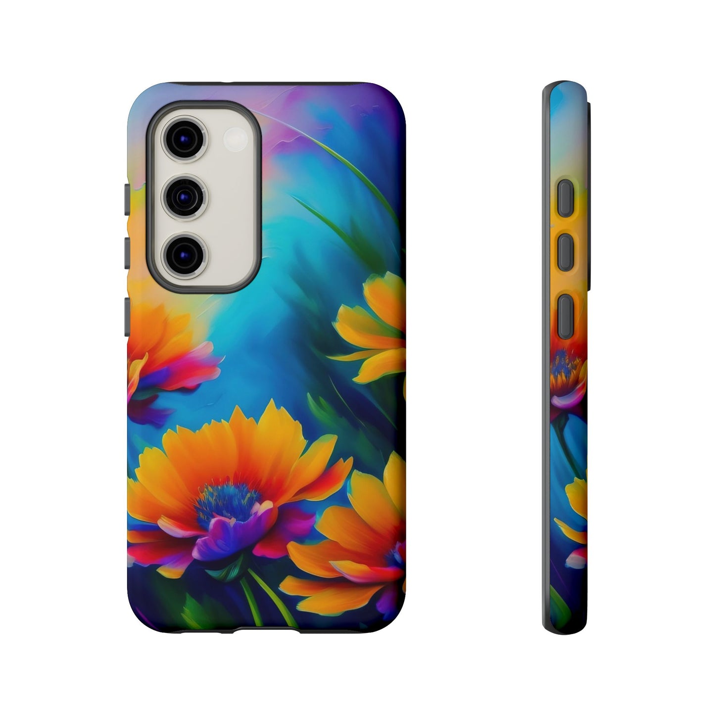 Floral Sunset Tough Phone Case — Vibrant Watercolor Flowers Protective Cover
