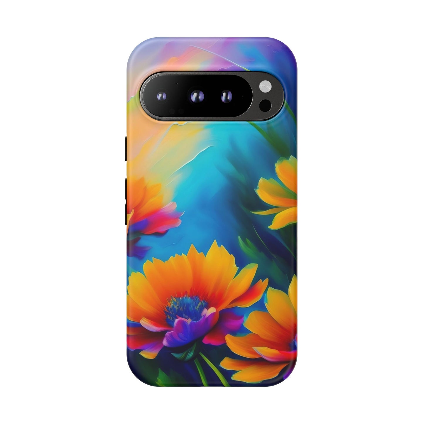 Floral Sunset Tough Phone Case — Vibrant Watercolor Flowers Protective Cover