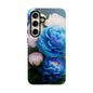 Floral Blue Peony Phone Case — Protective Tough Case with Pink & Blue Blooms