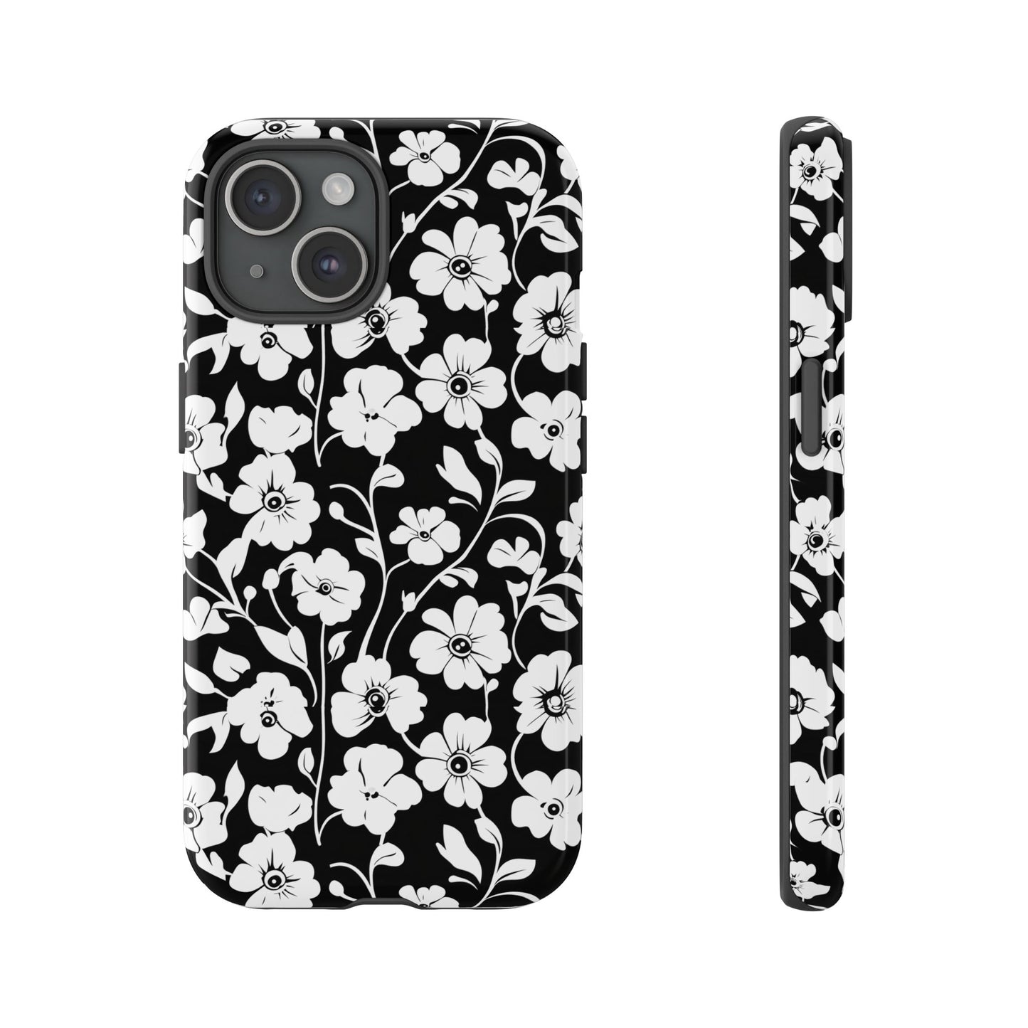 Floral Noir Tough Phone Case — Black & White Flower Protective Cover