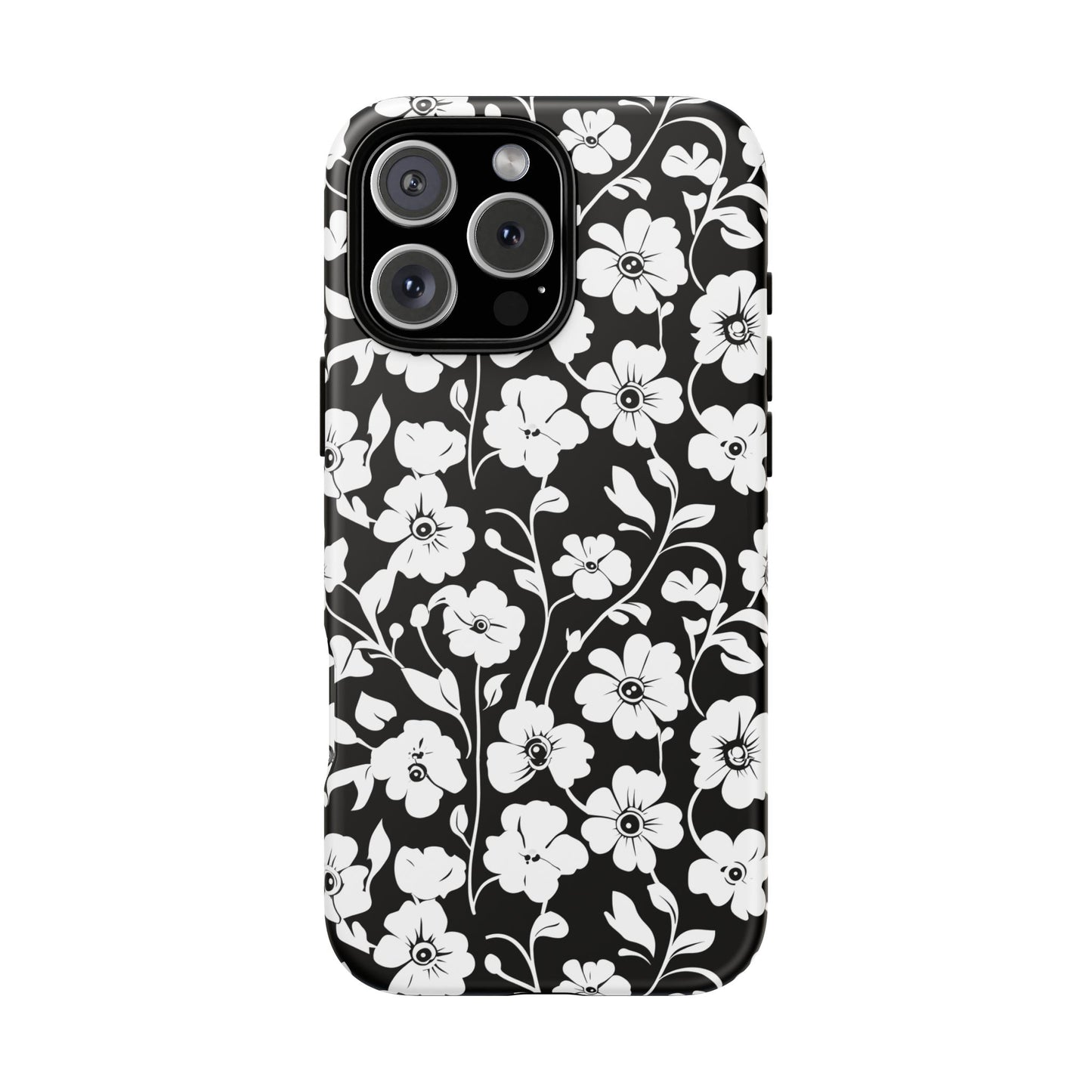 Floral Noir Tough Phone Case — Black & White Flower Protective Cover