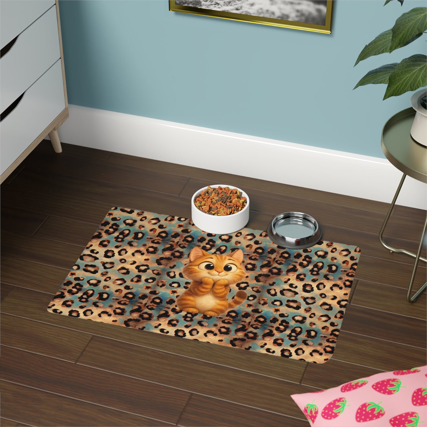 Leopard Print Pet Food Mat (12x18) — Stylish Non-Slip Feeding Placemat for Cats & Small Dogs