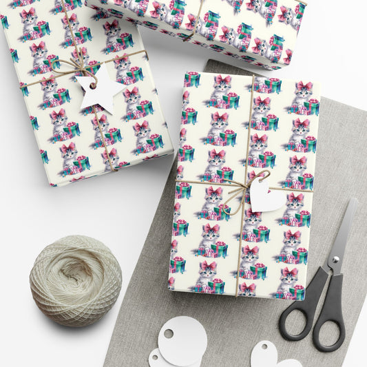 Gift Wrap Paper — Cute Kitten with Presents Pattern