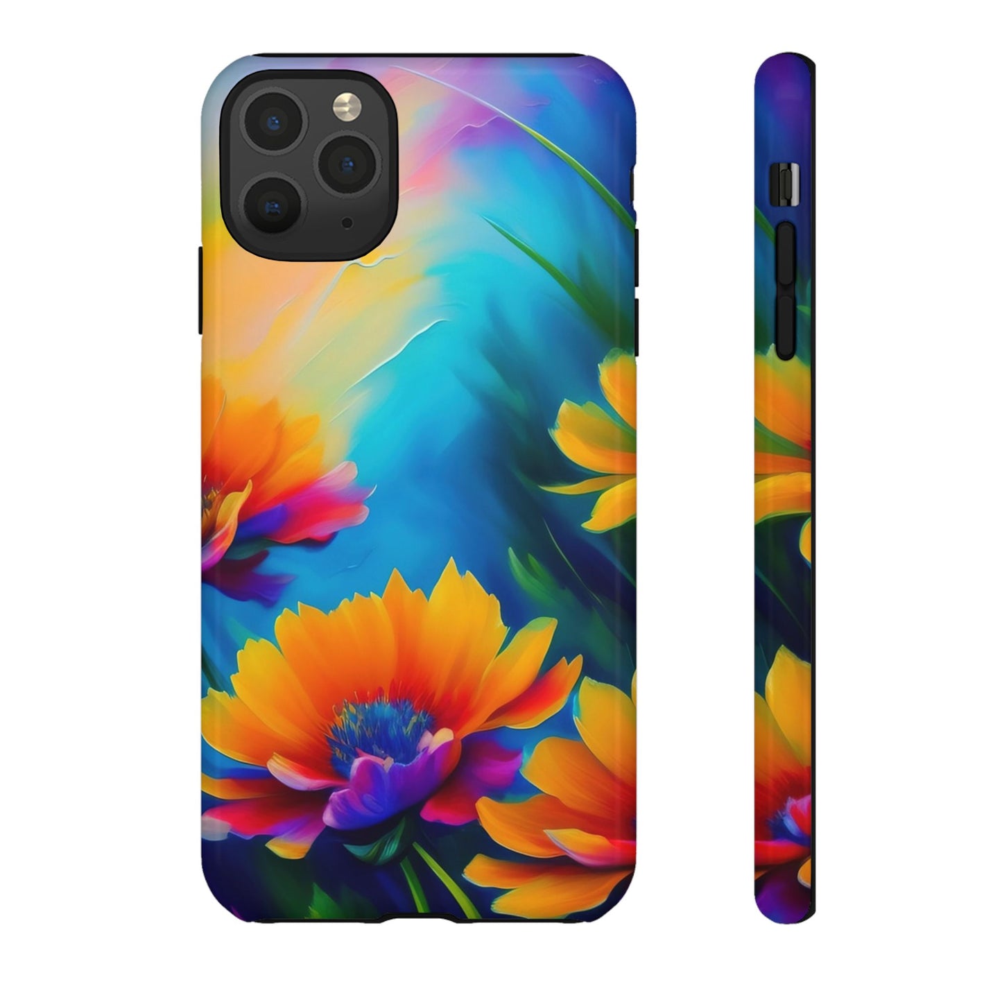 Floral Burst Tough Phone Case — Vibrant Watercolor Flowers Protective Cover