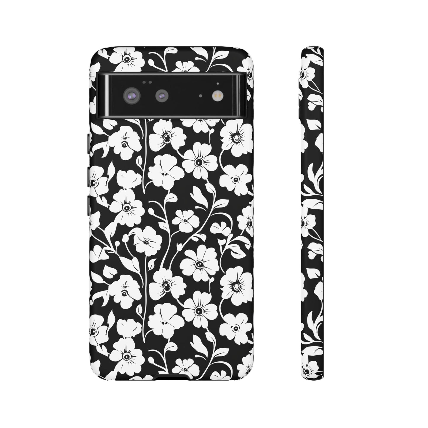 Floral Noir Tough Phone Case — Black & White Flower Protective Cover