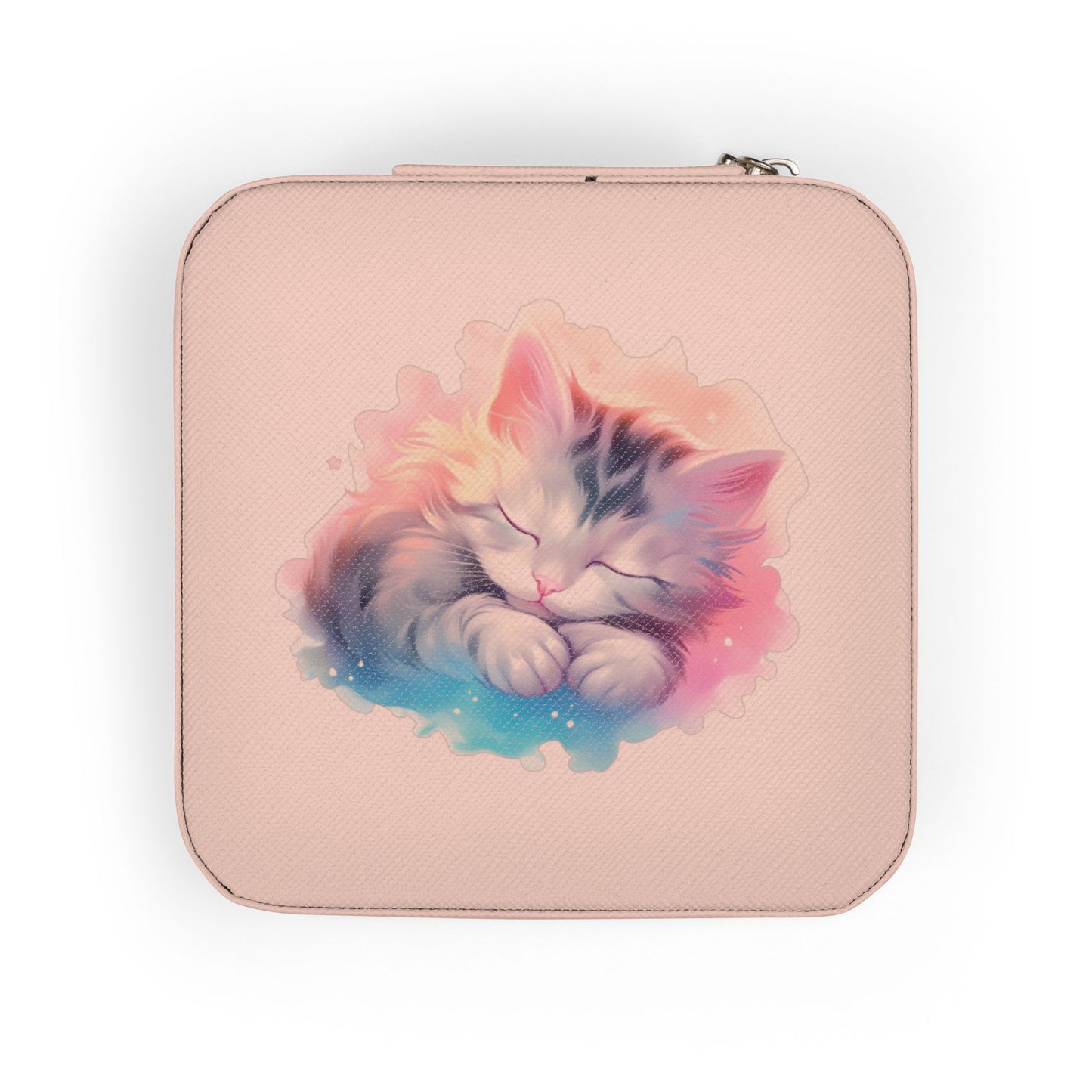 Cat Watercolor Jewelry Travel Case – Compact Organizer for Rings, Earrings & Necklaces