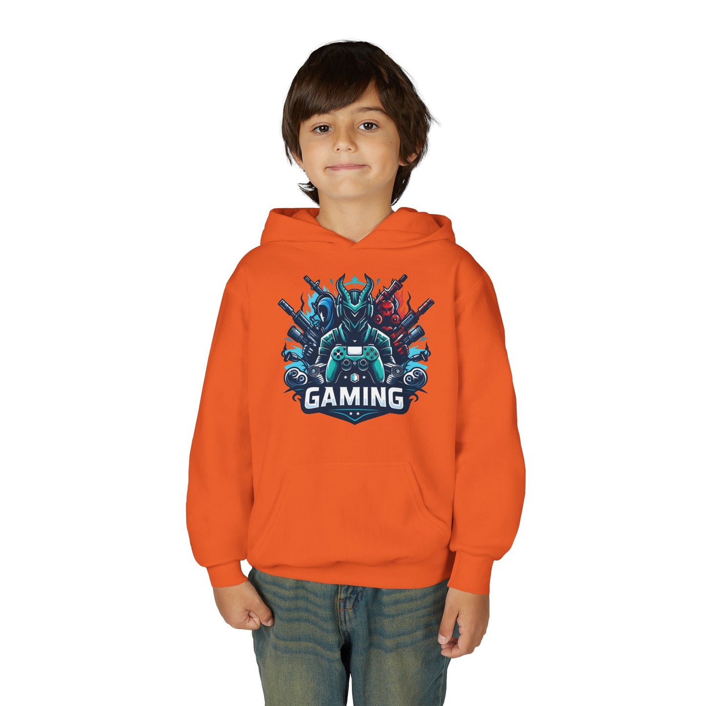 Youth Gaming Hoodie — Robotic Gamer Emblem Sweatshirt