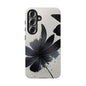 Monochrome Floral Tough Phone Case — Black Ink Flower Protective Cover
