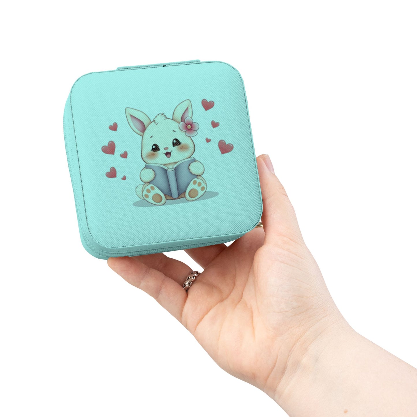 Travel Jewelry Case — Cute Bunny Heart Compact Organizer for Rings, Earrings & Necklaces