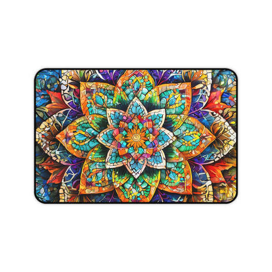 Mandala Stained-Glass Desk Mat — Colorful Boho Mouse Pad for Home Office
